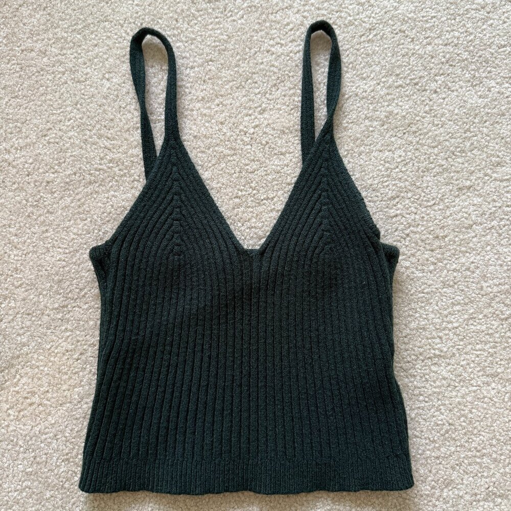 CARMAR Ribbed Knit Forest Green Crop Tank Top Size S